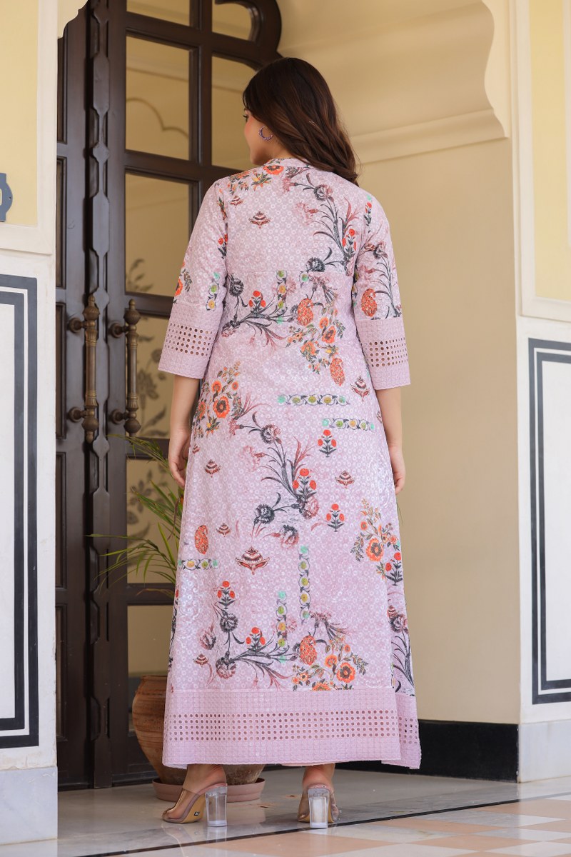Elegant Long Gown with Embroidered Shrug
