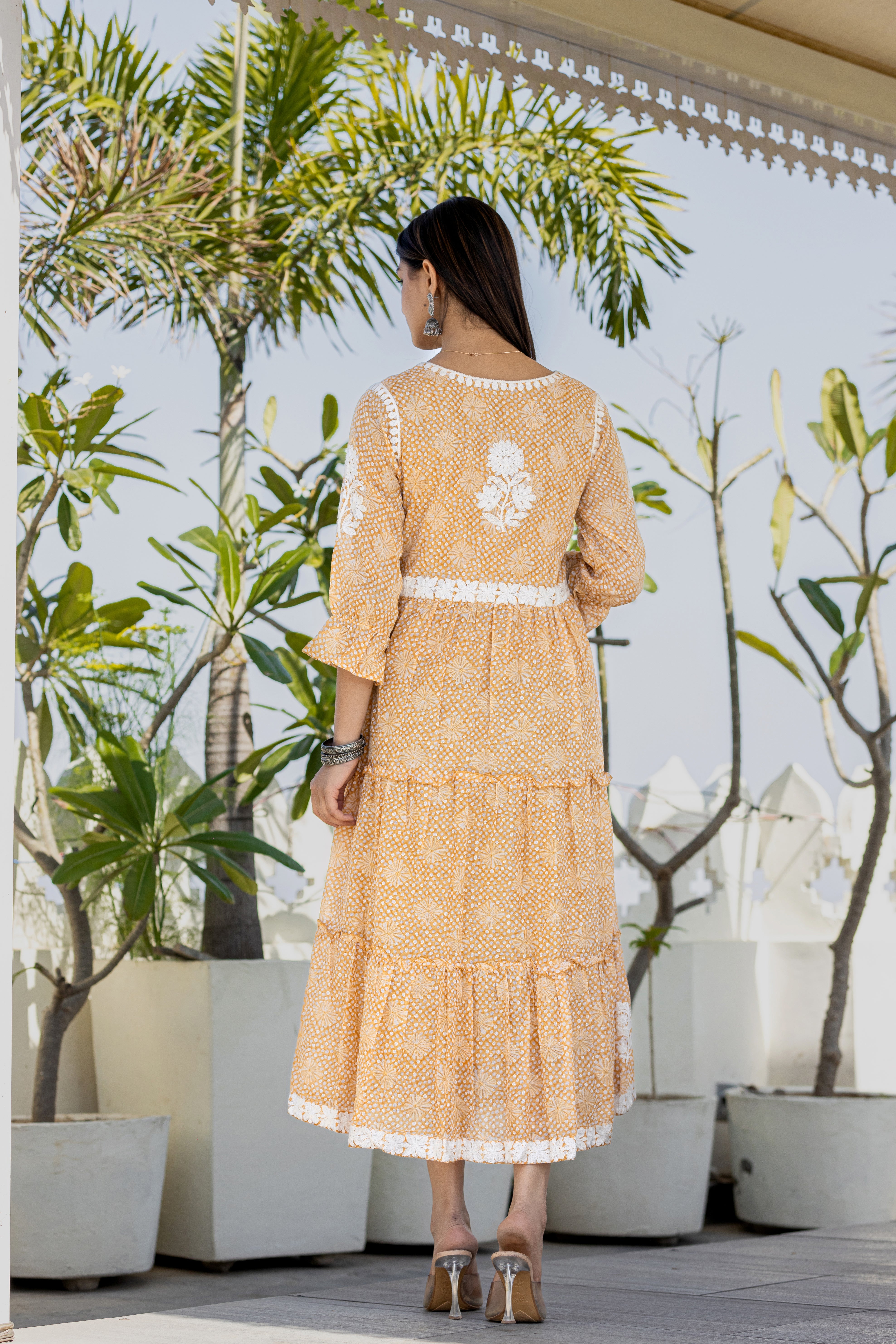 Flared Cotton Embroidered Maxi Dress