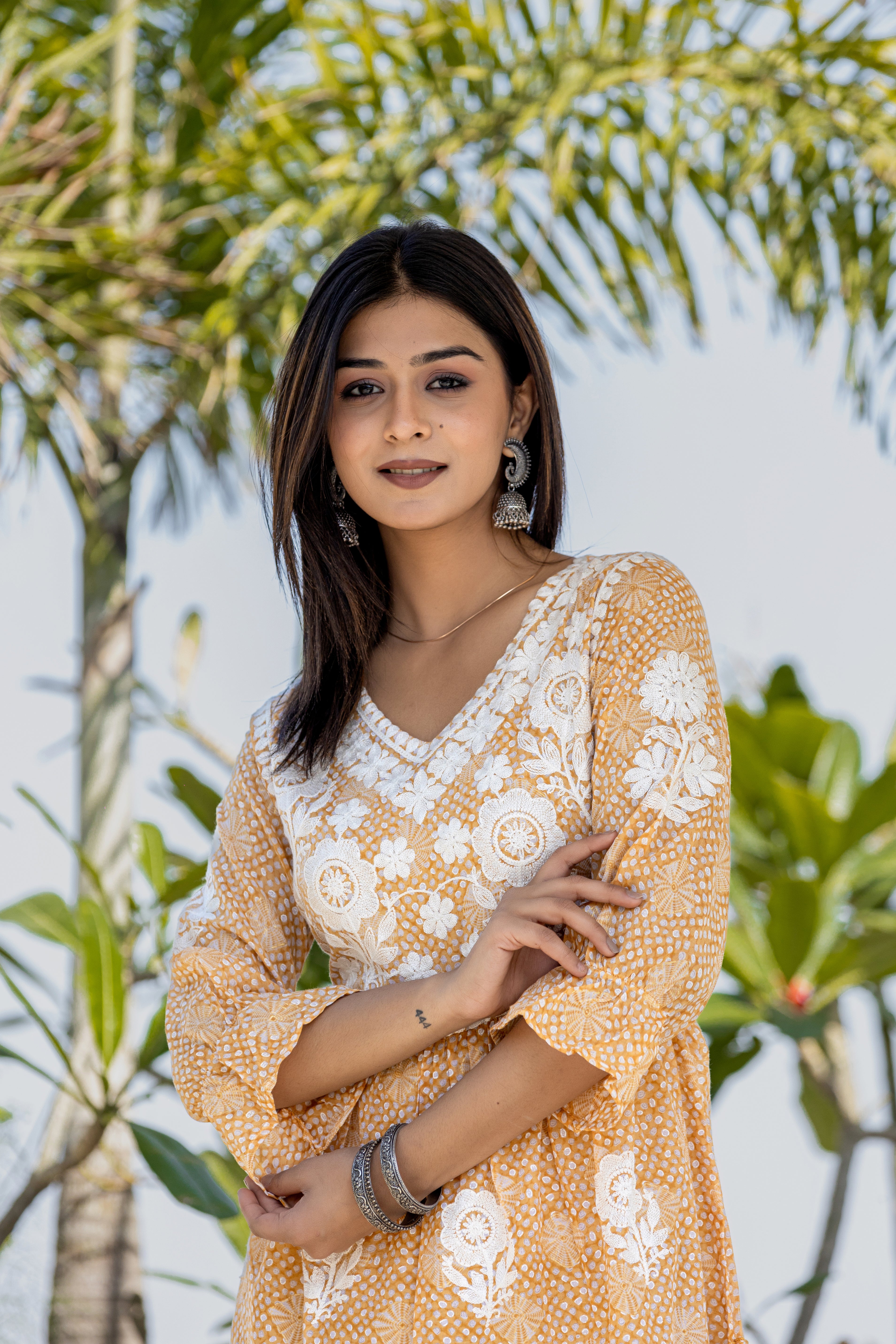Flared Cotton Embroidered Maxi Dress