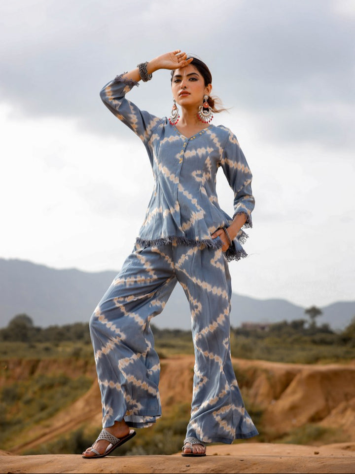 Blue Bandhani Print 2-Piece Co-ord