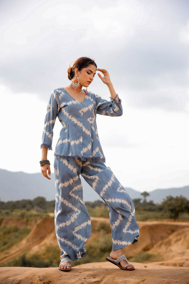 Blue Bandhani Print 2-Piece Co-ord