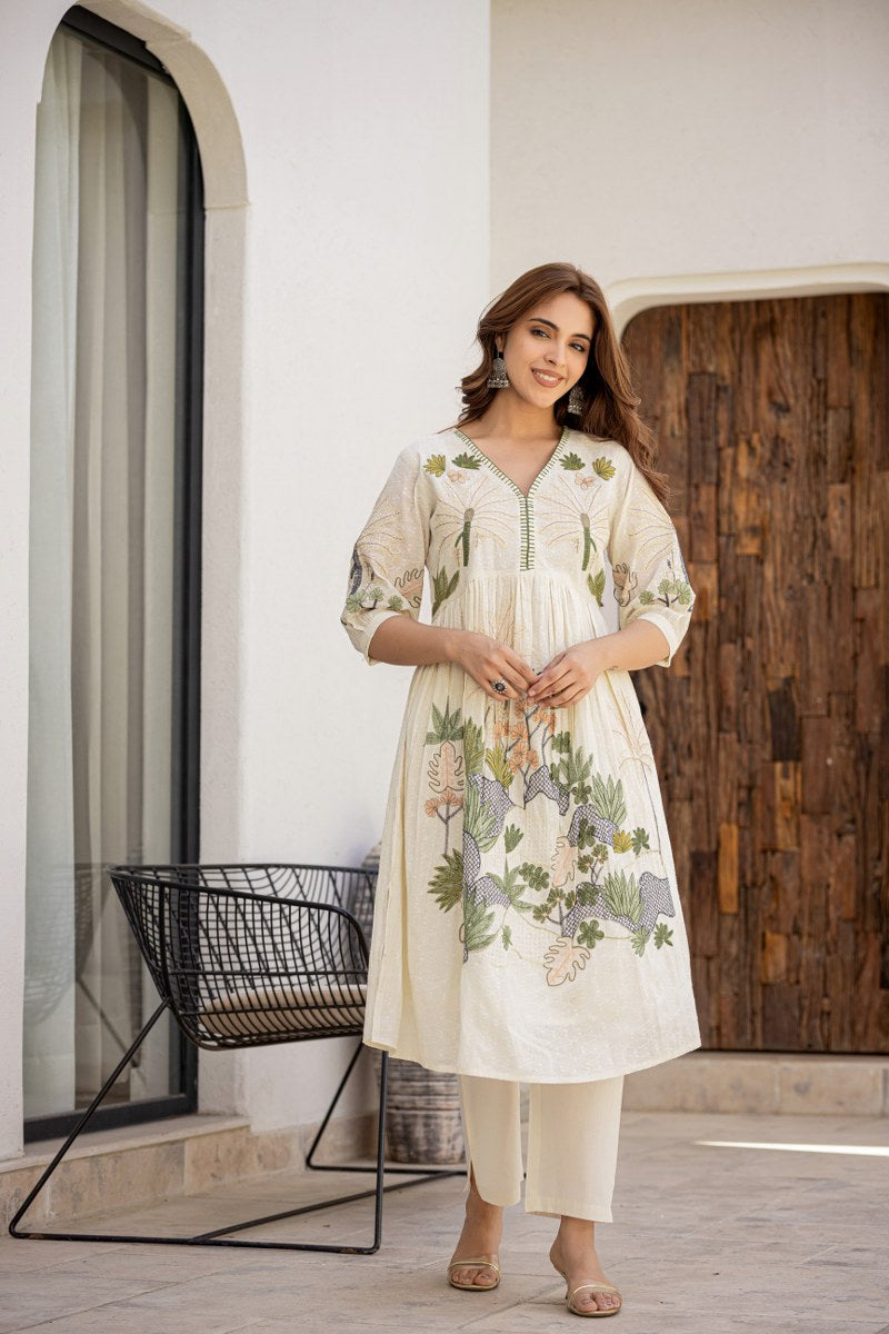 Flared Cotton Co-ord Set with Intricate Embroidery