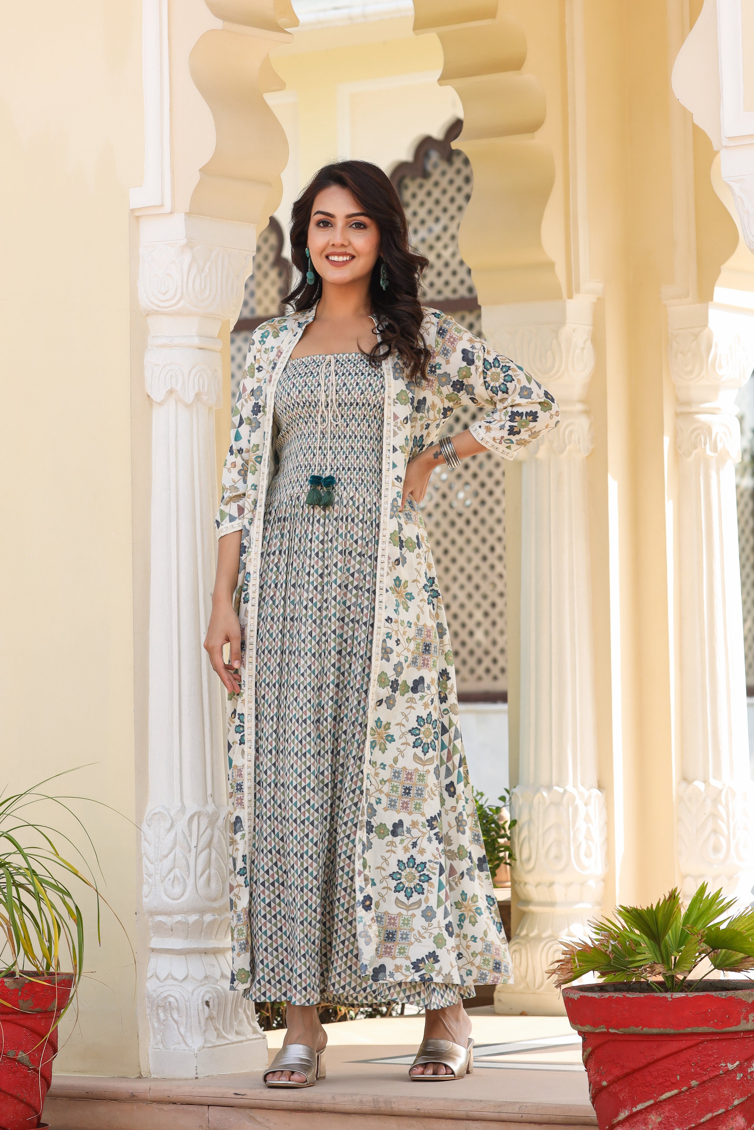 Charming Flared Maxi Dress with a Shrug