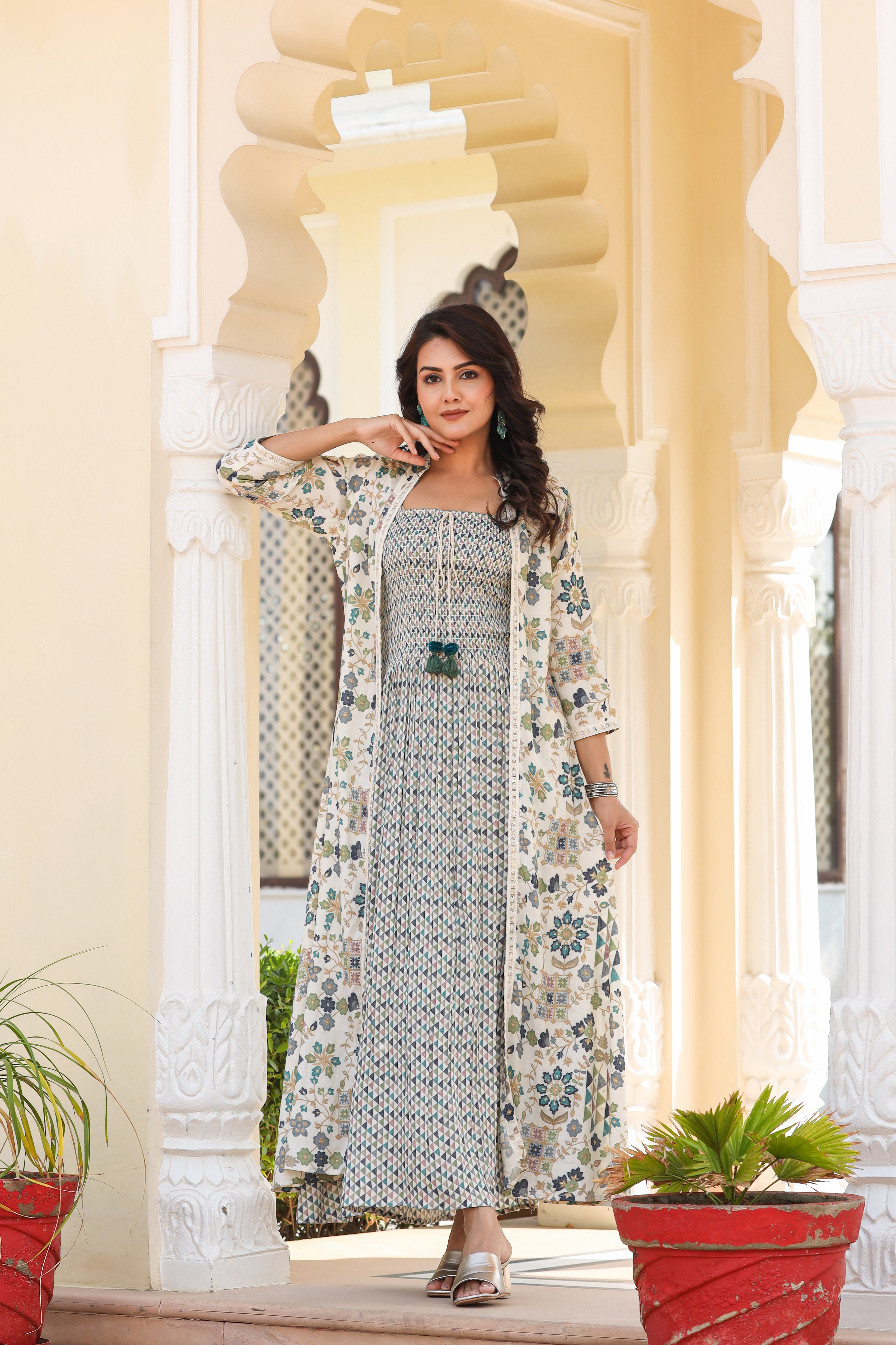 Charming Flared Maxi Dress with a Shrug
