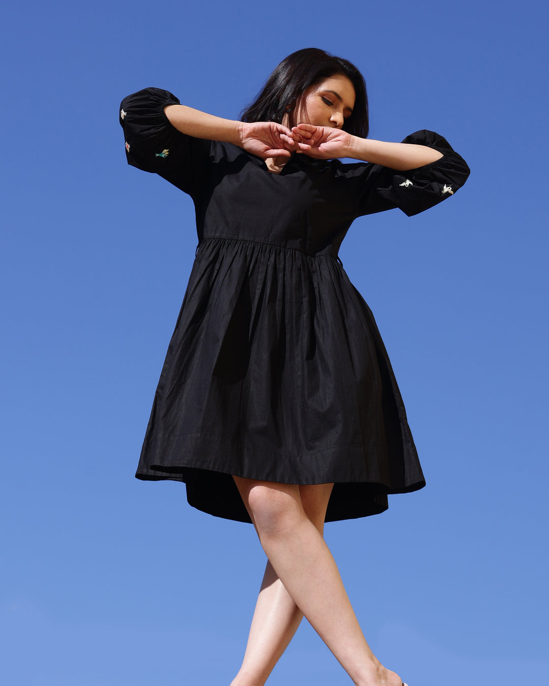 WOMEN SOLID BLACK FIT & FLARE DRESS