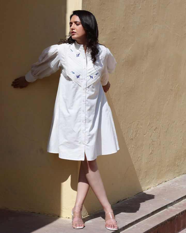 WOMEN'S COTTON WHITE SHIRT TUNIC DRESS