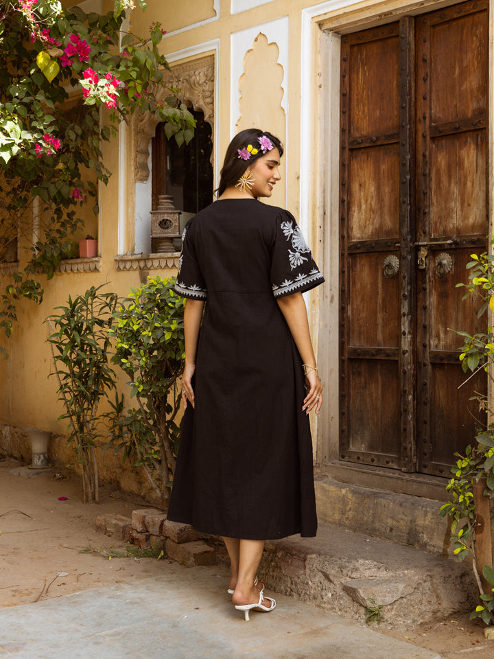Black Embroidery  Dress for Women