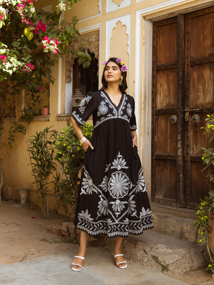 Black Embroidery  Dress for Women