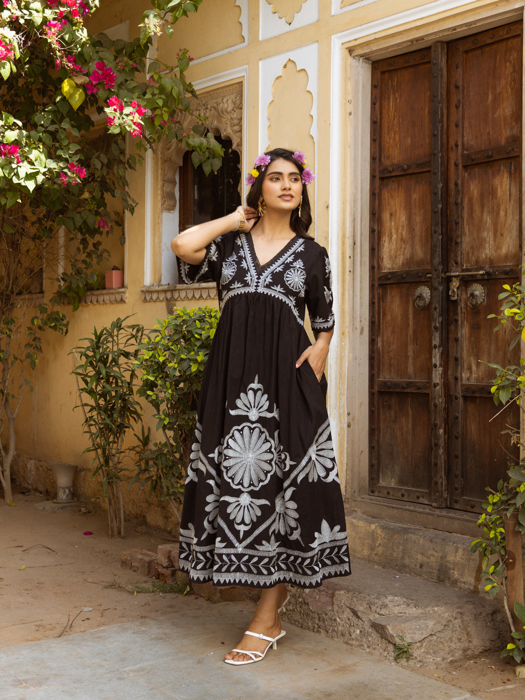 Black Embroidery  Dress for Women