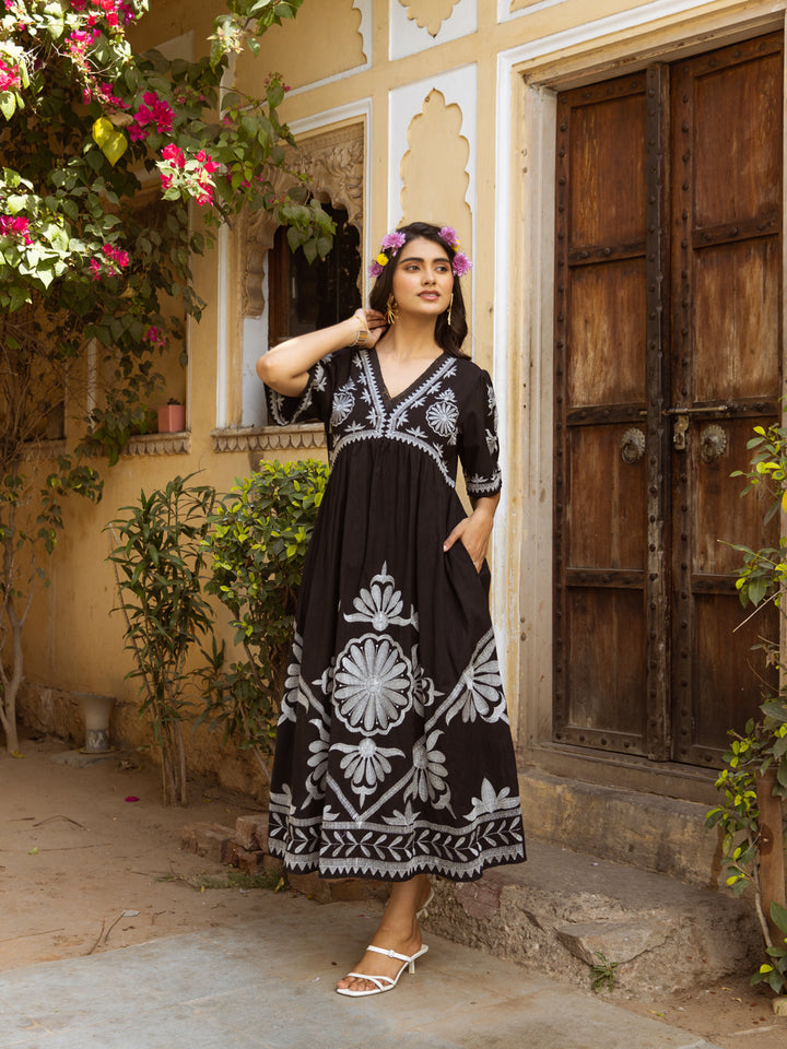 Black Embroidery  Dress for Women