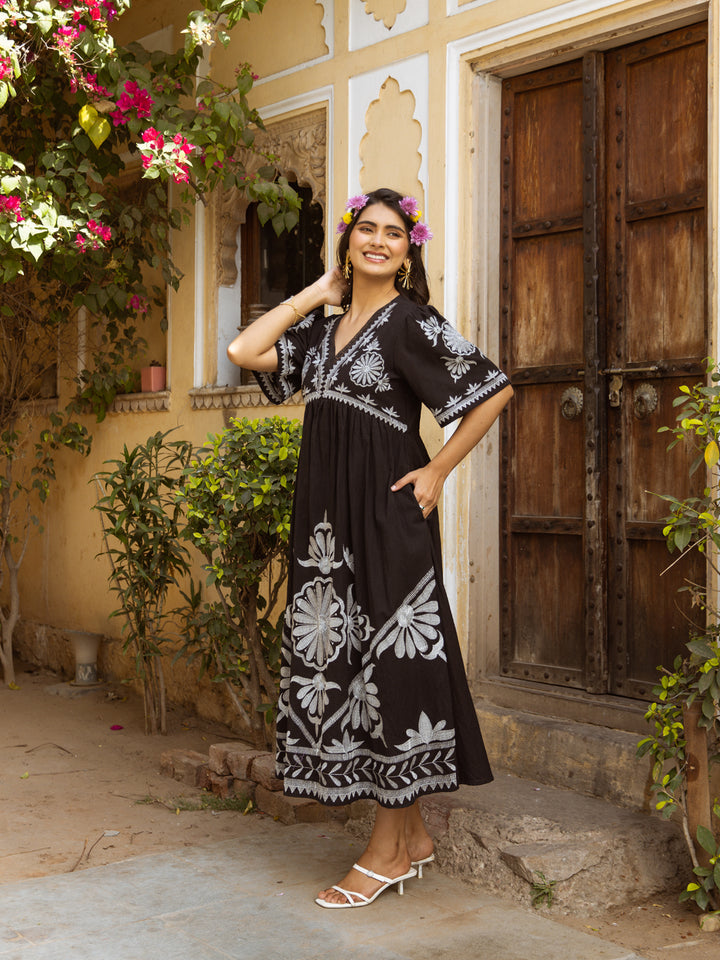 Black Embroidery  Dress for Women