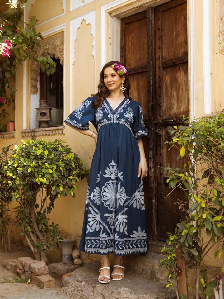 Blue Embroidery  Dress for Women