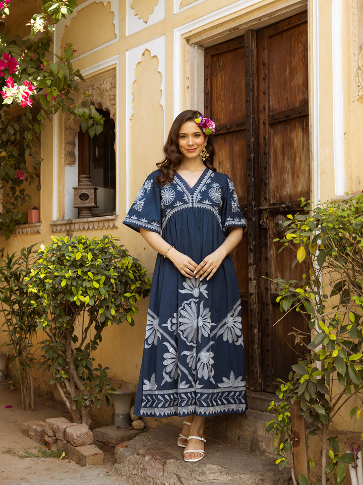 Blue Embroidery  Dress for Women