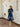 Cotton Navy Blue Embroidery Midi Dress for Women