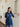 Cotton Navy Blue Embroidery Midi Dress for Women