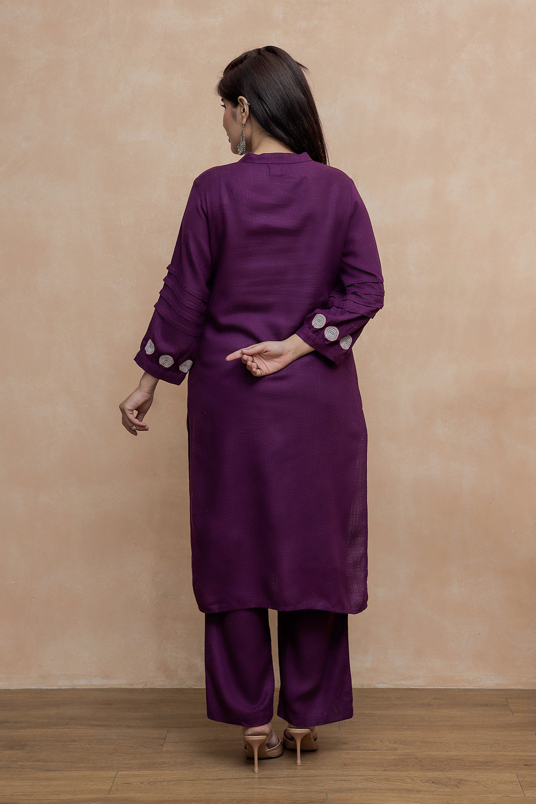 Purple Embroidery Cotton Collar Neck Kurta with Straight Pant Set for Women