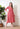 Red Printed V neck Midi Cotton Dress for Women