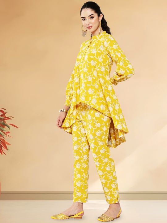 Floral Print Mustard Tunic and Pant Set