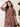 Brown Printed Band Collar Cotton Midi Dress for Women