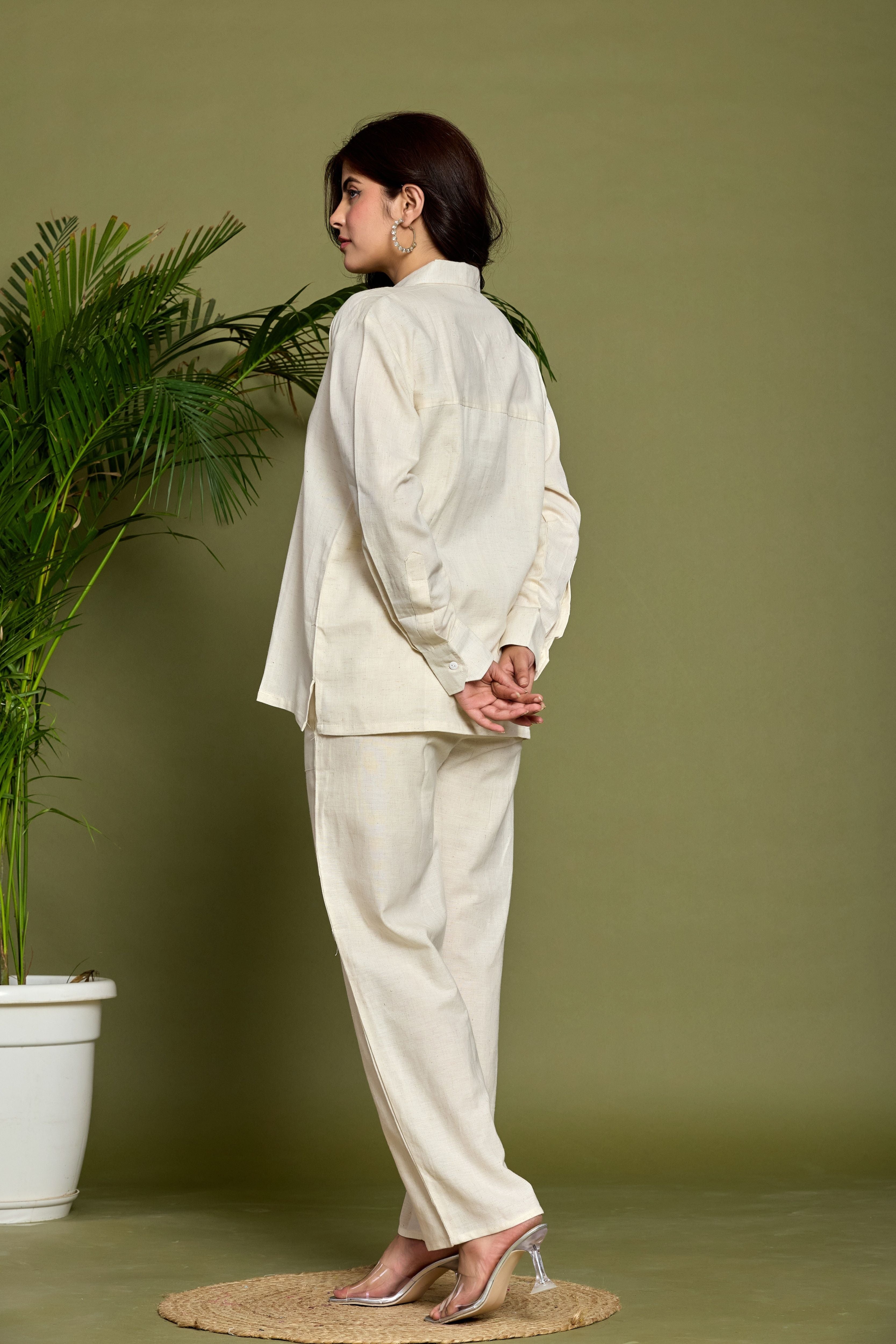 White Cotton Embroidered Co-ord Set for Women