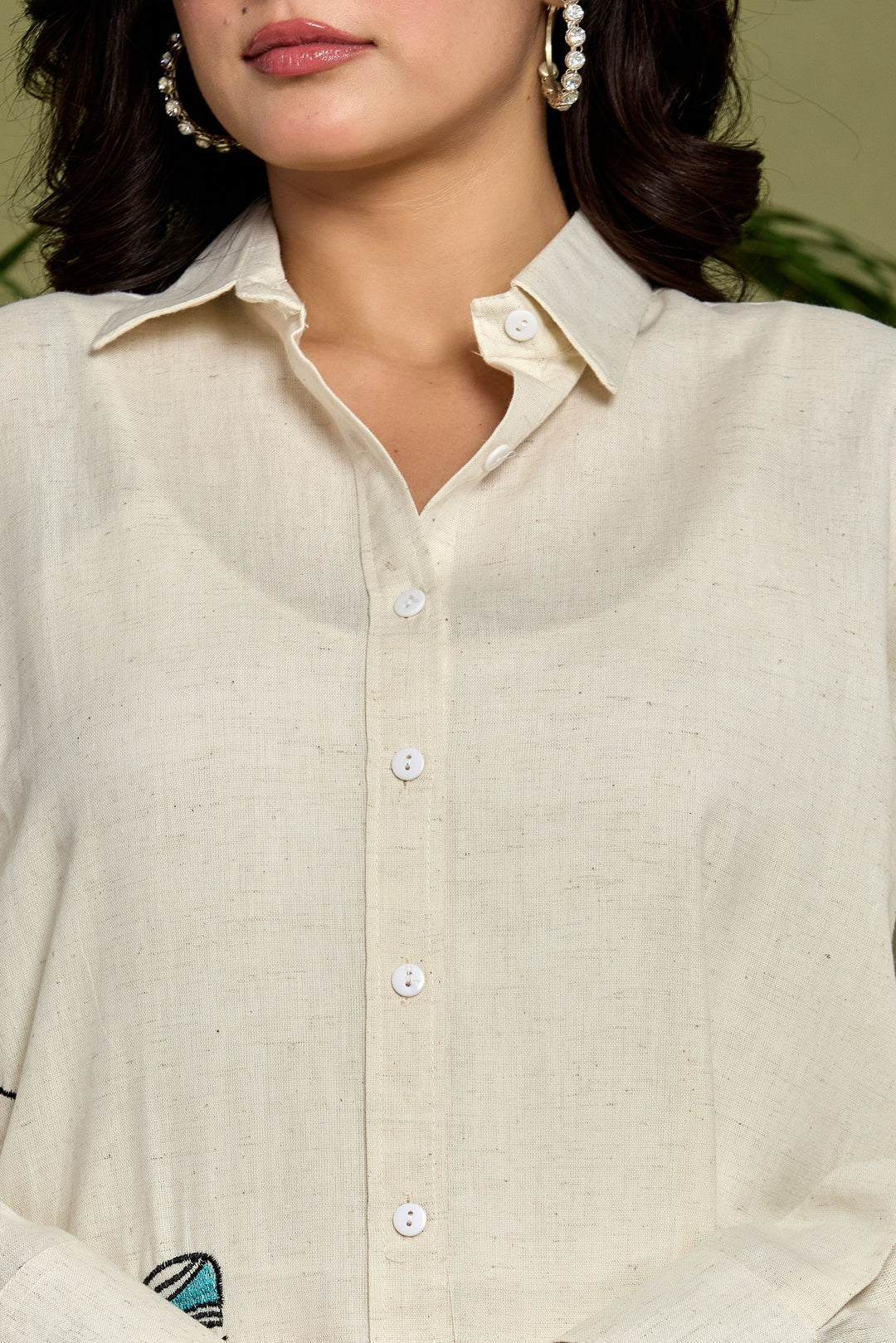 White Cotton Embroidered Co-ord Set for Women