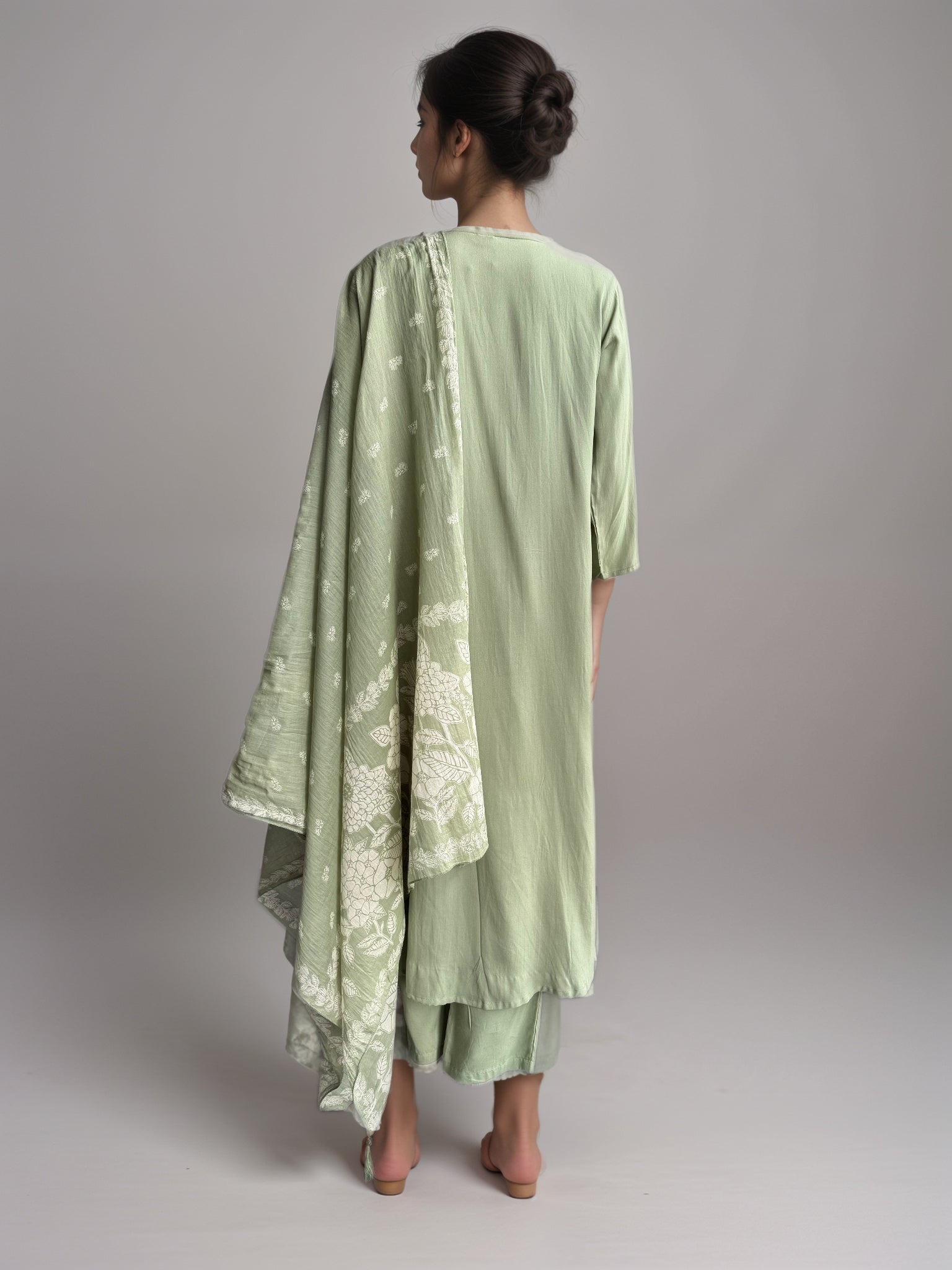 Green Printed Cotton Kurta set with duptta for Women