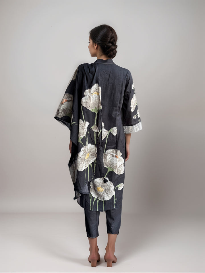 Black Printed Cotton Kurta set with duptta for Women