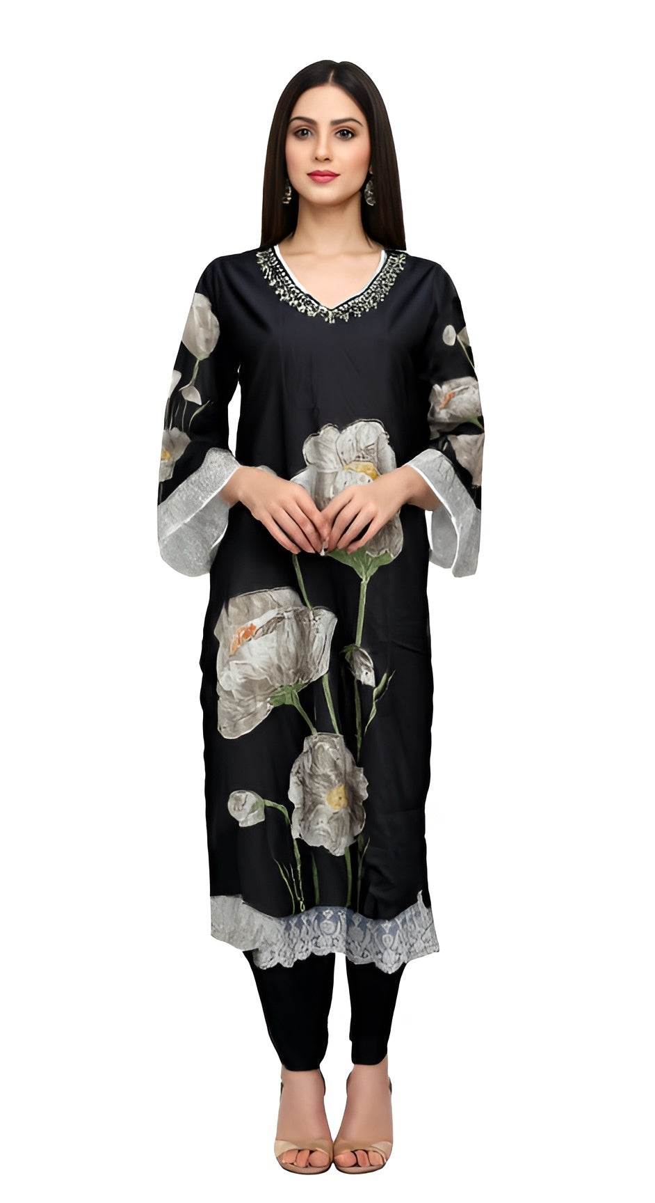 Black Printed Cotton Kurta set with duptta for Women