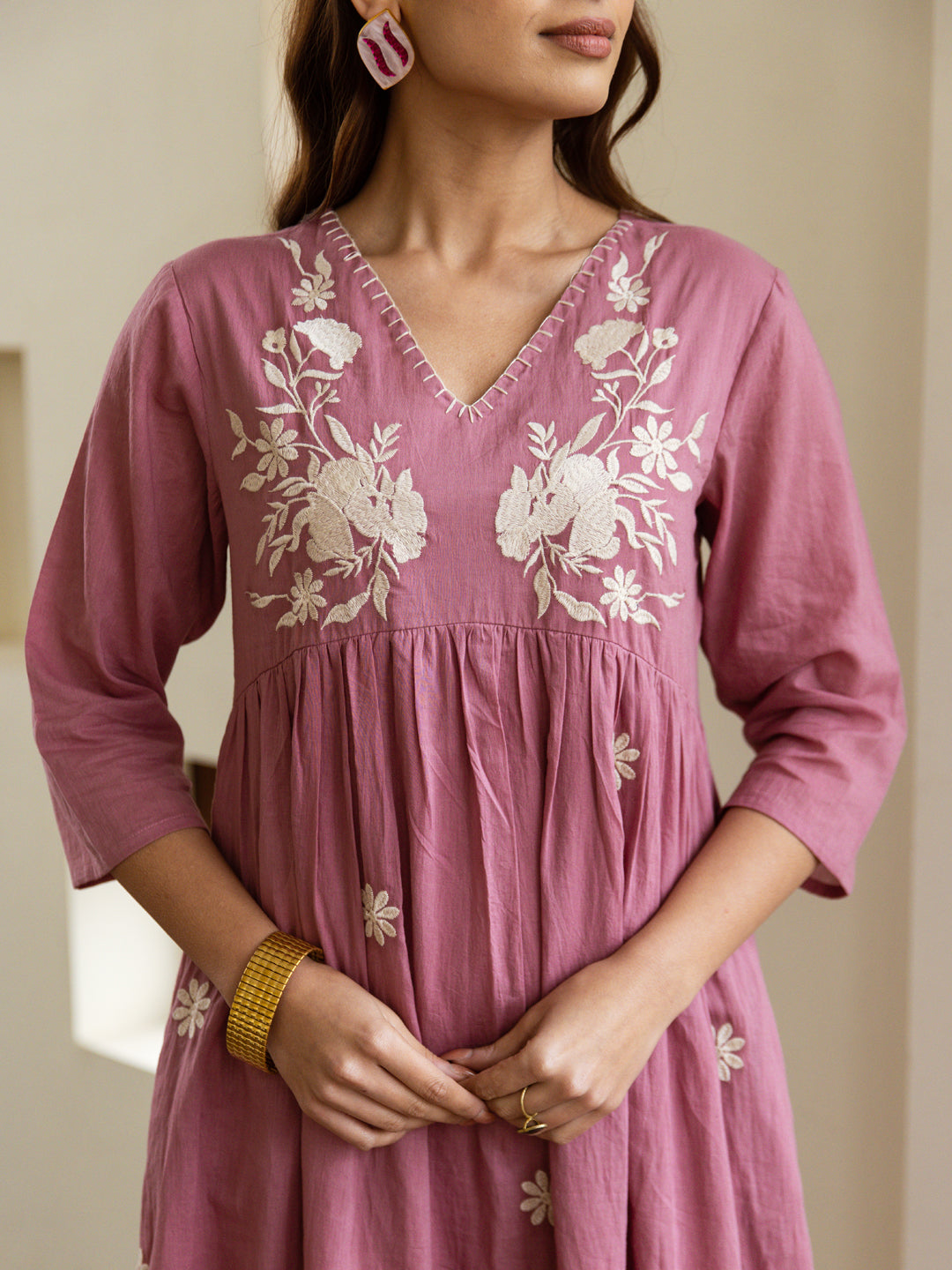 Pink Cotton Embroidery Dress