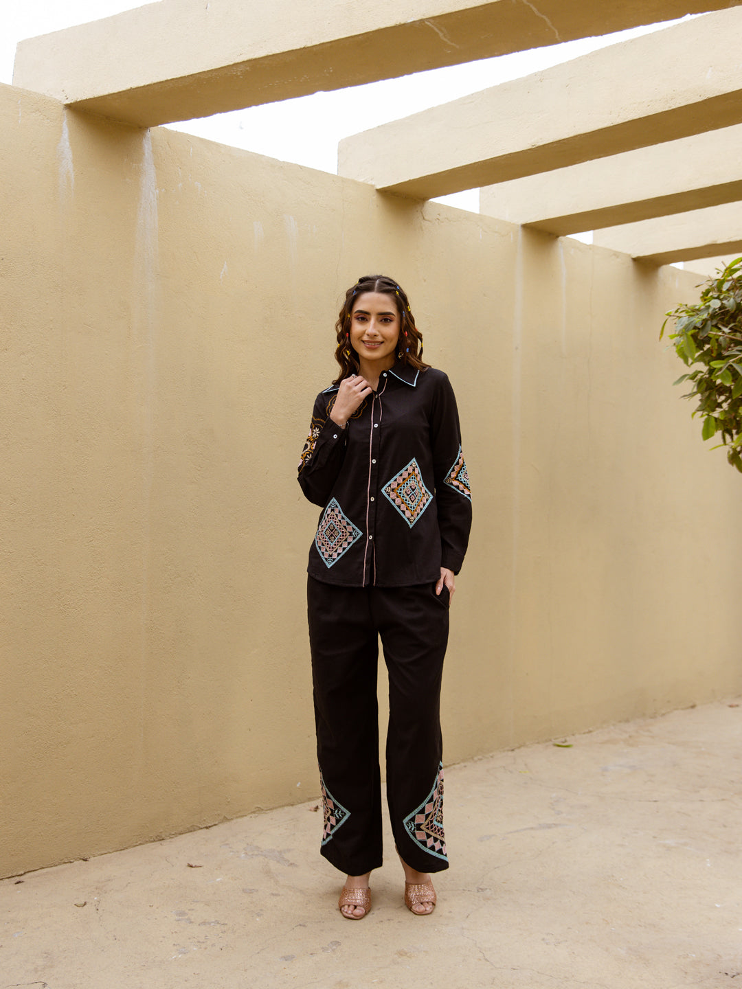 Black Cotton Embroidery Co-ord Set
