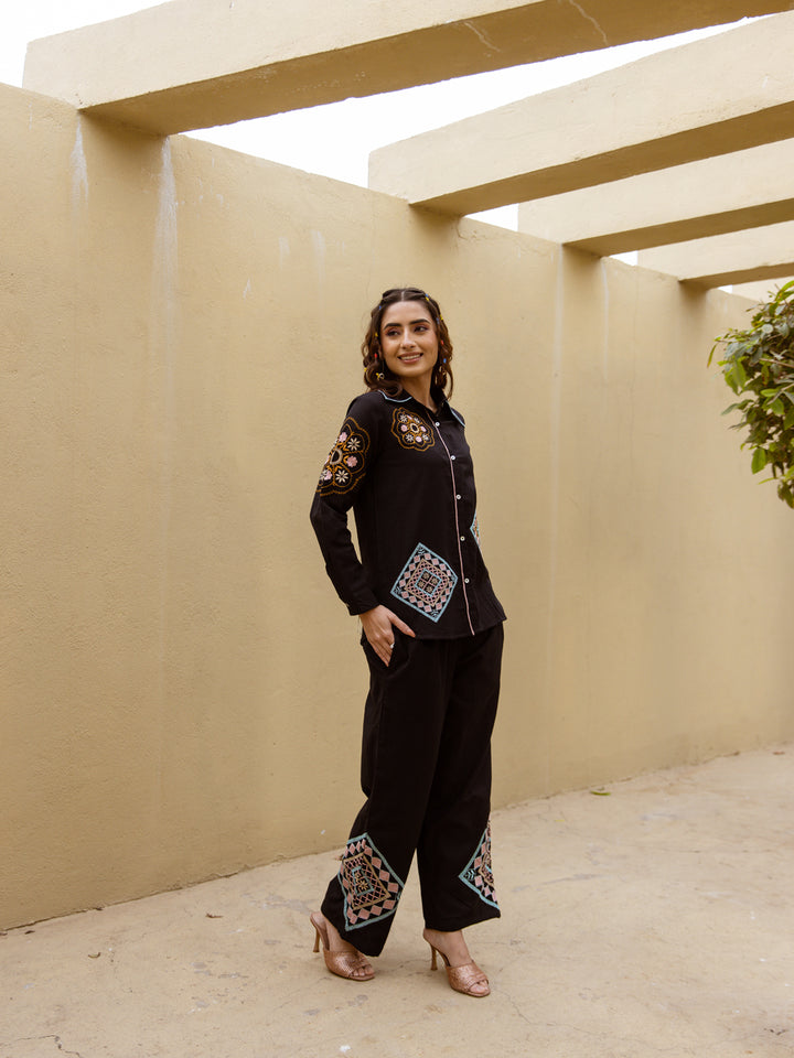 Black Cotton Embroidery Co-ord Set