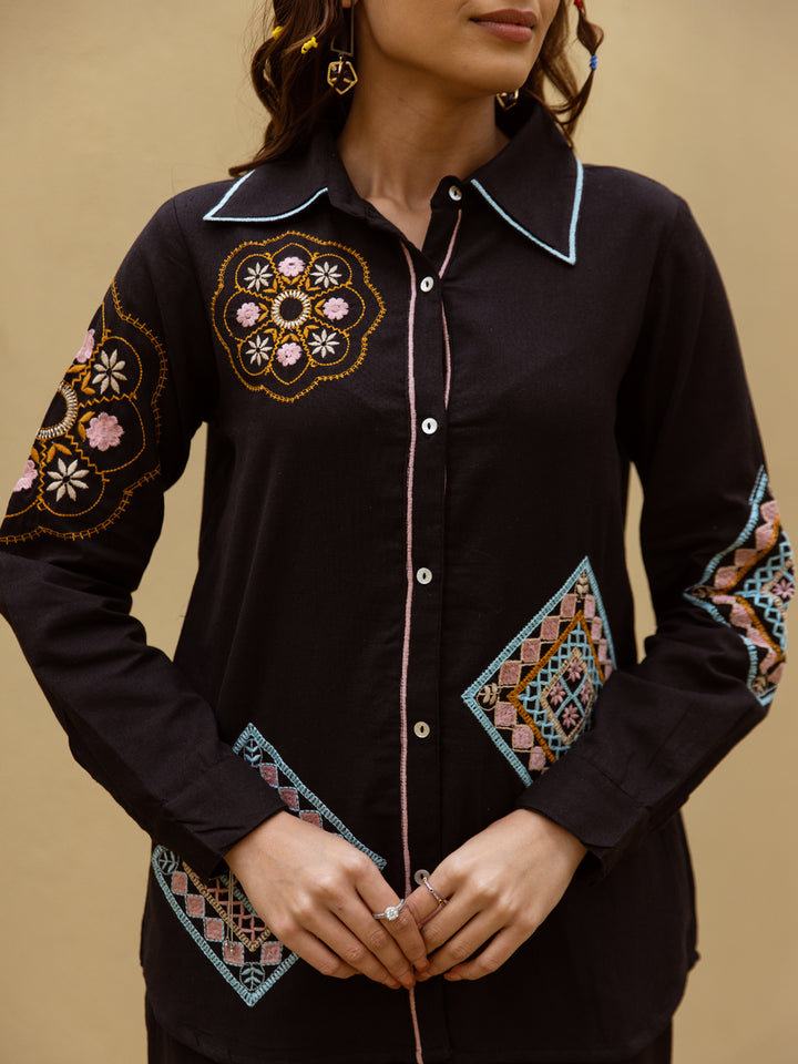 Black Cotton Embroidery Co-ord Set