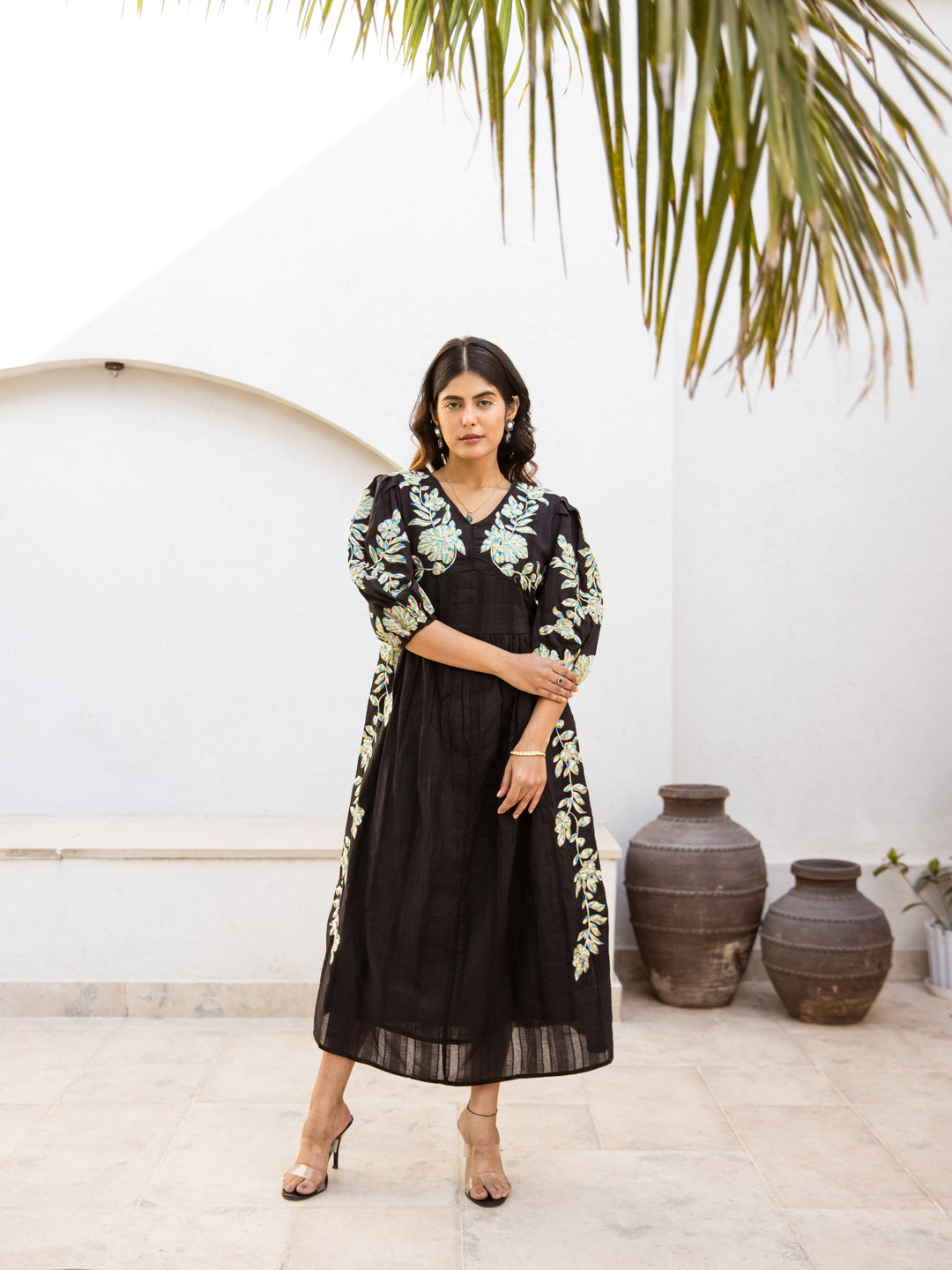 Black Cotton Embroidery Dress