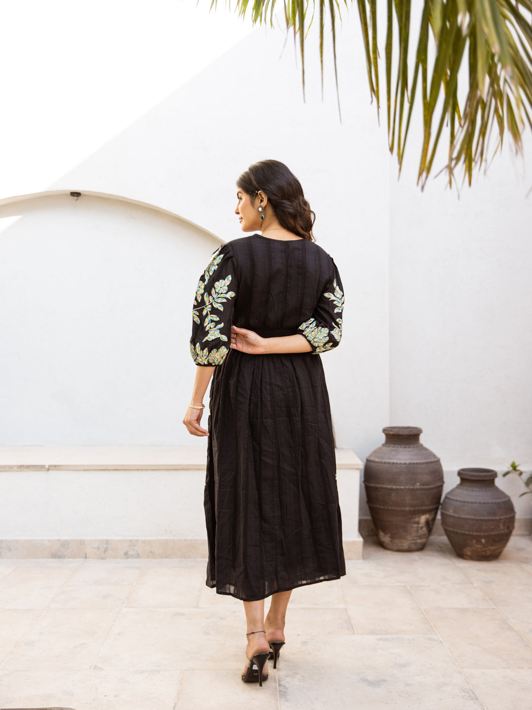 Black Cotton Embroidery Dress