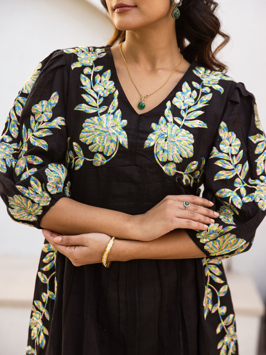 Black Cotton Embroidery Dress