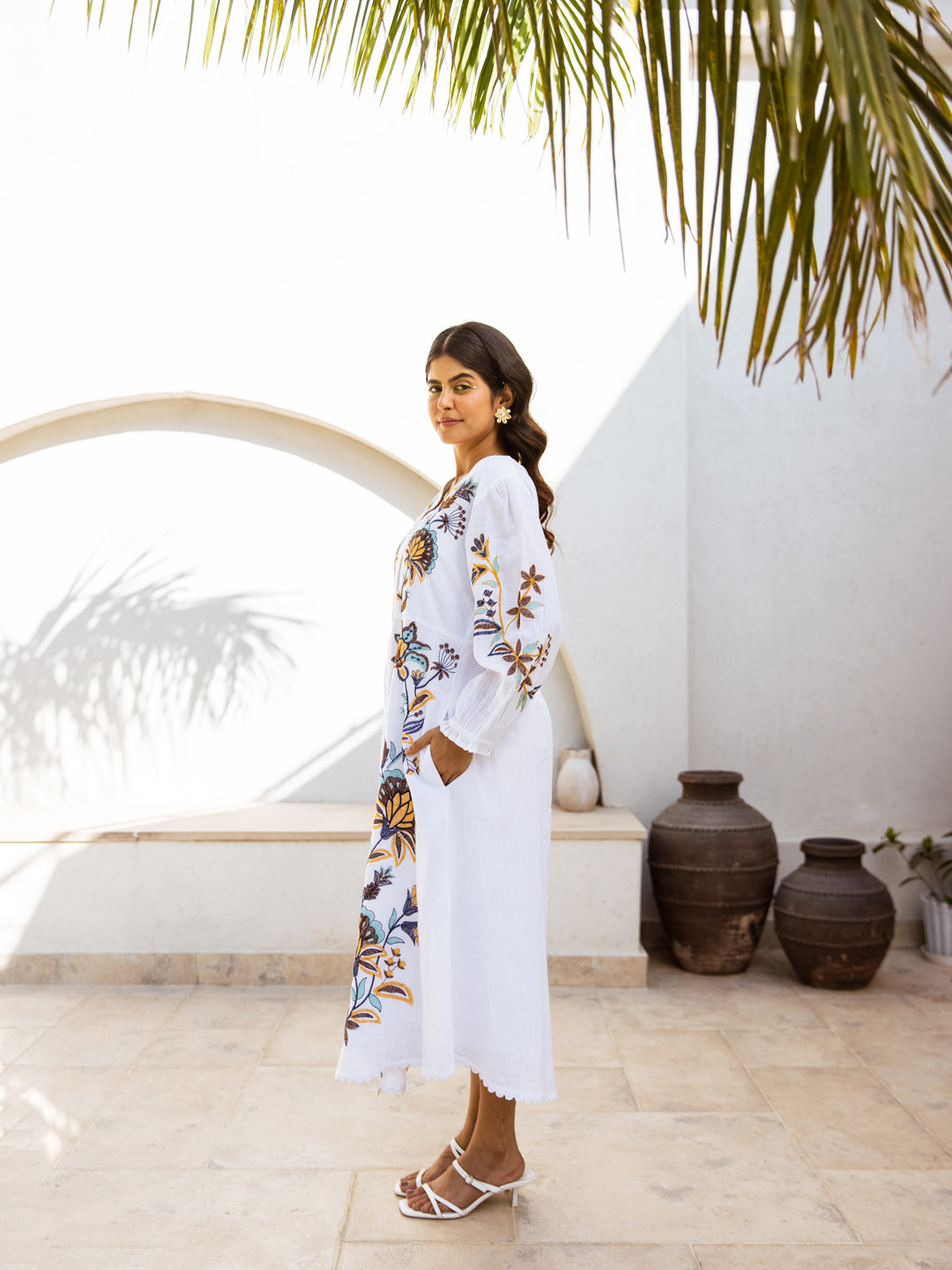White Cotton Embroidery Dress