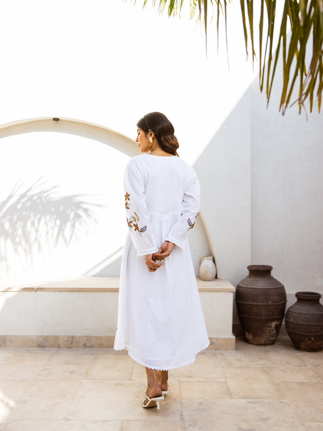 White Cotton Embroidery Dress