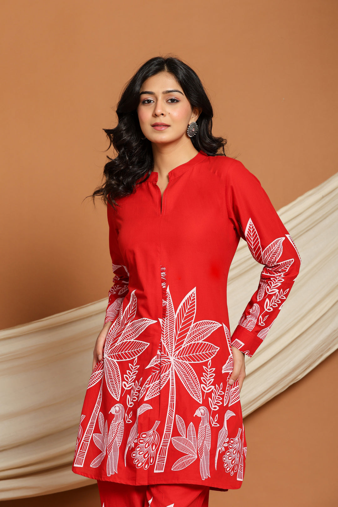 Red Cotton Floral Printed Co-ord Set for Women