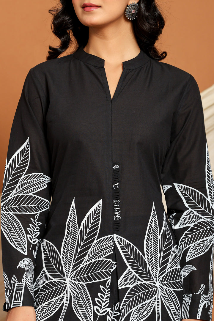 Black Cotton Floral Printed Co-ord Set for Women