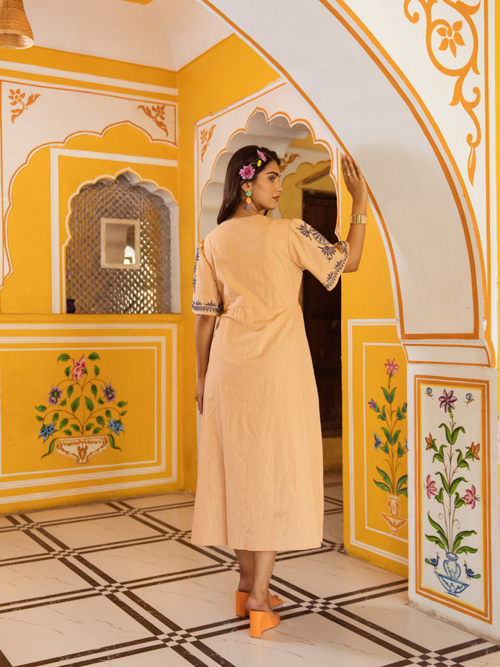 Beige Embroidery  Dress for Women