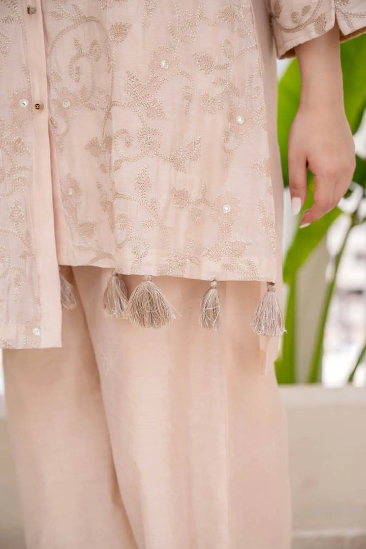 BLUSH PINK EMBROIDERY COORD SET WITH PALAZZO PANTS