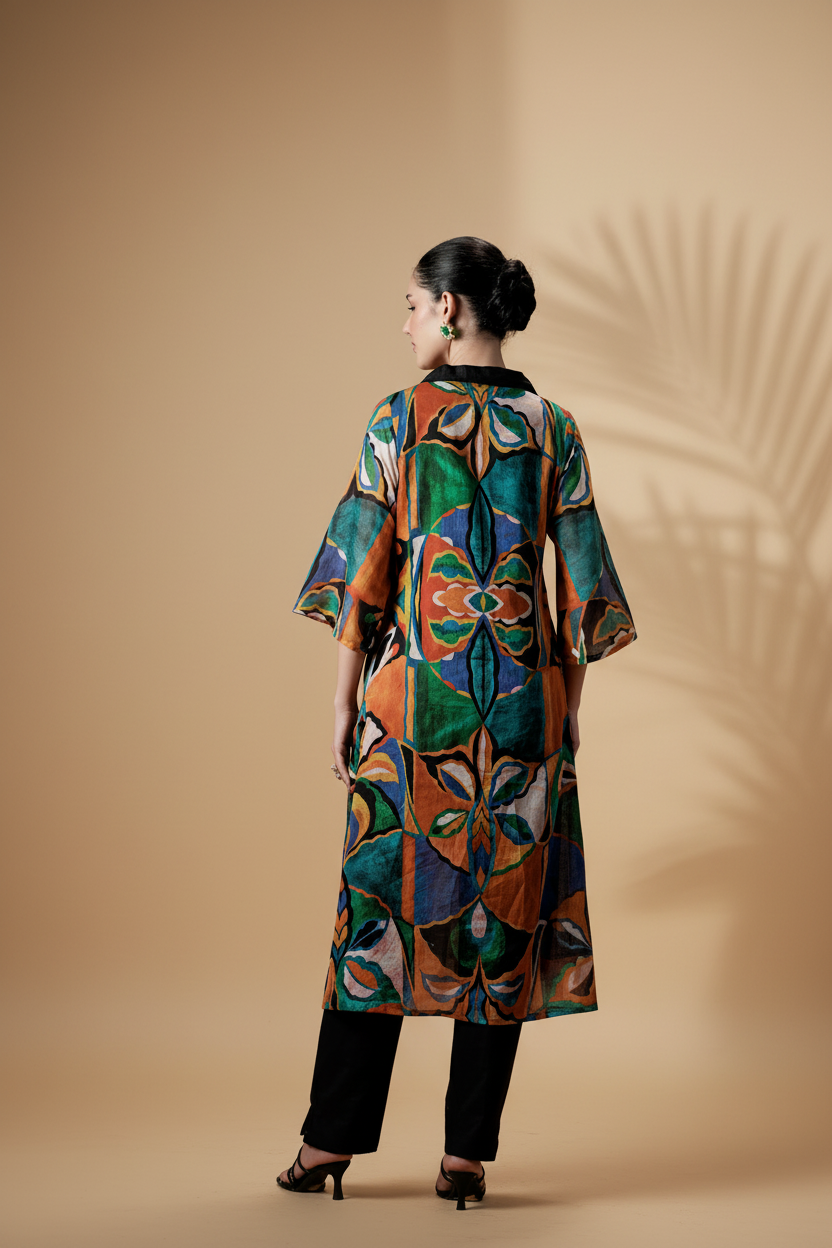 Custard Multicolor Printed Cotton Kurta Set