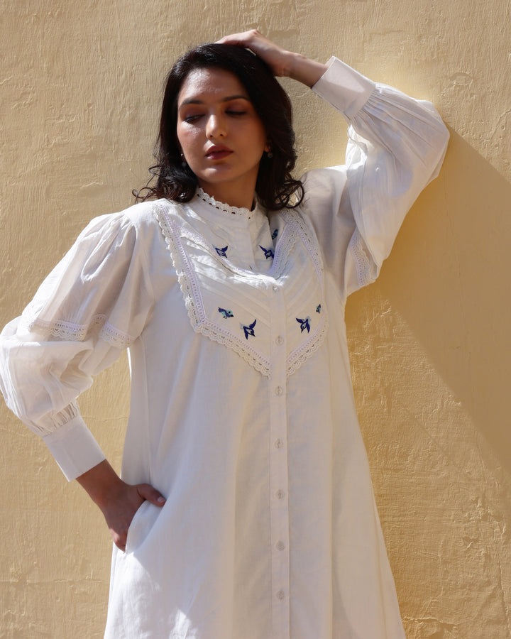 WOMEN'S COTTON WHITE SHIRT TUNIC DRESS