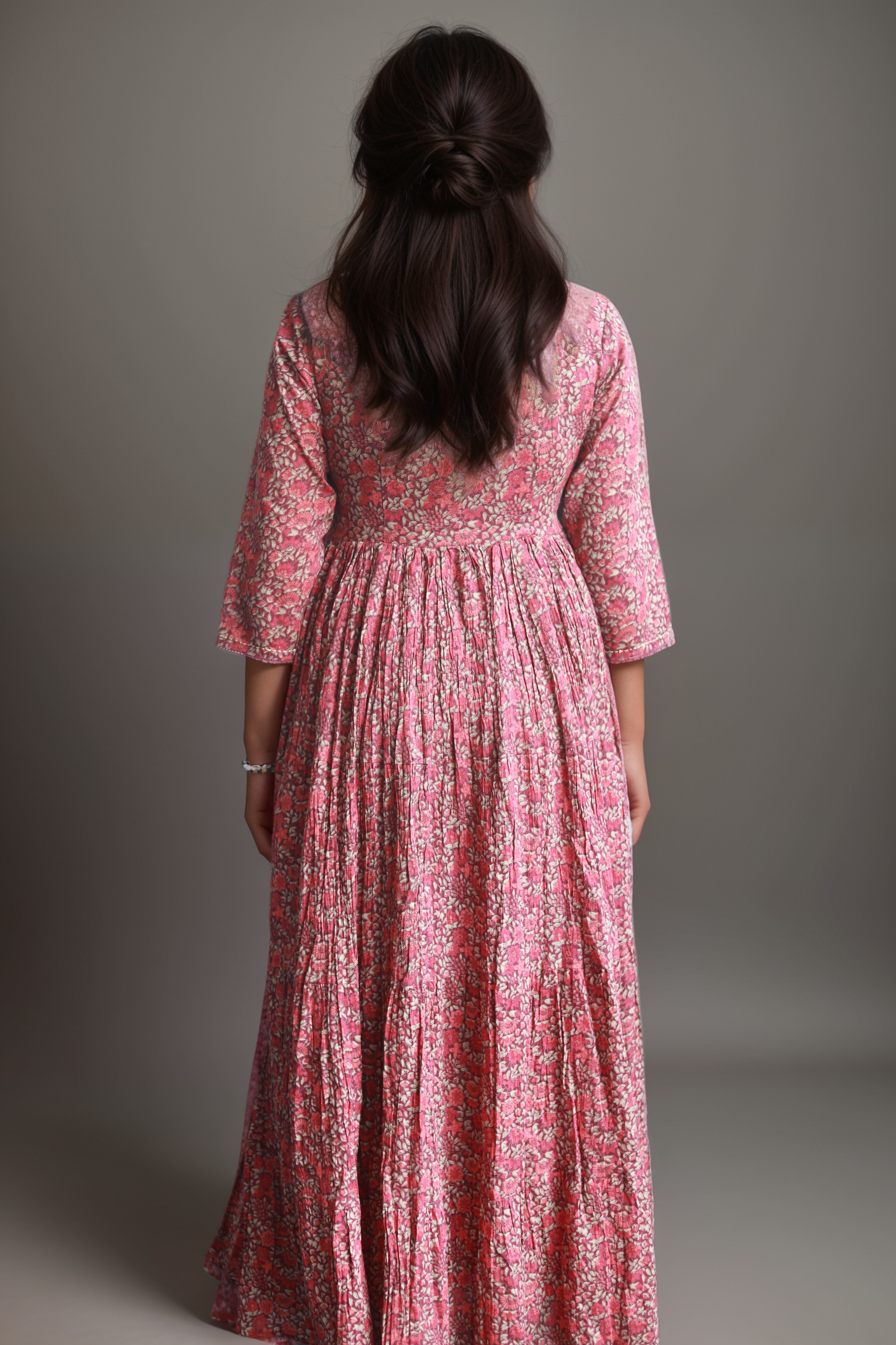 Maroon Floral Print Gown with Flared Fit