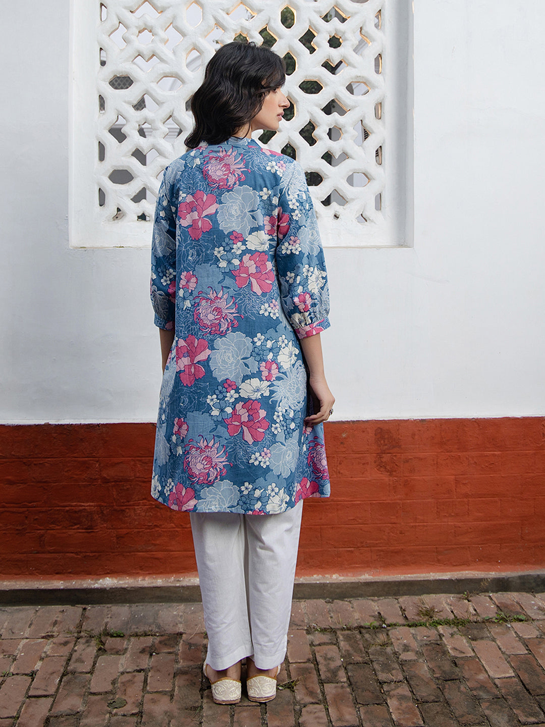 Blue Floral Print A-Line Tunic