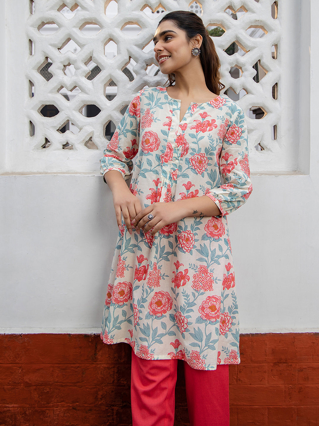 Cream Floral A-Line Tunic