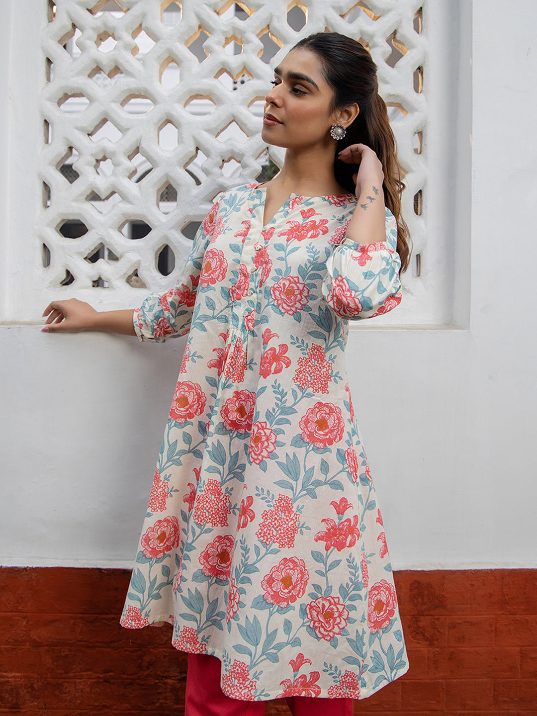 Cream Floral A-Line Tunic