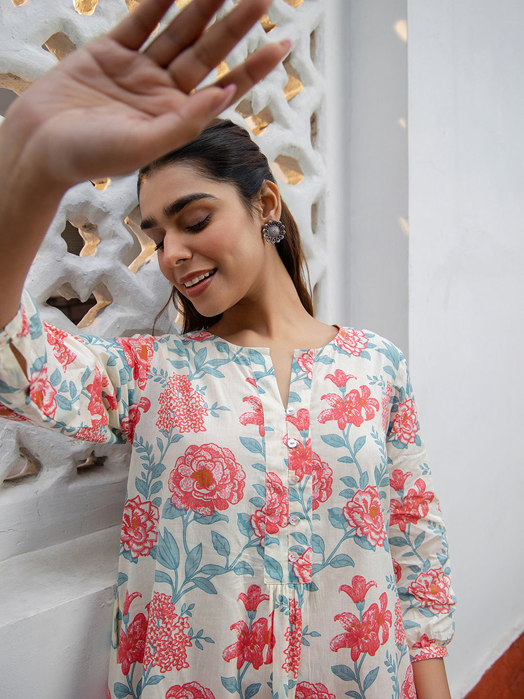 Cream Floral A-Line Tunic