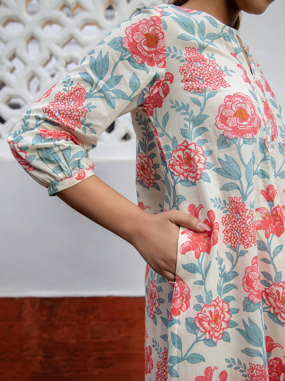 Cream Floral A-Line Tunic