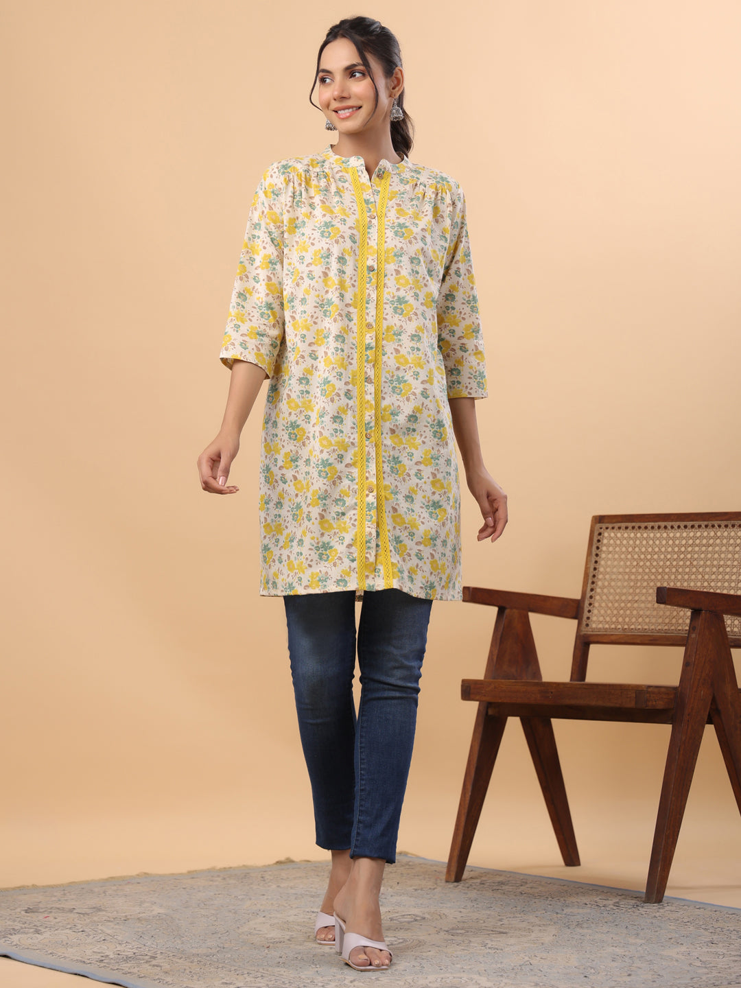 Cream Cotton Floral A-Line Tunic: A Perfect Blend of Comfort and Style